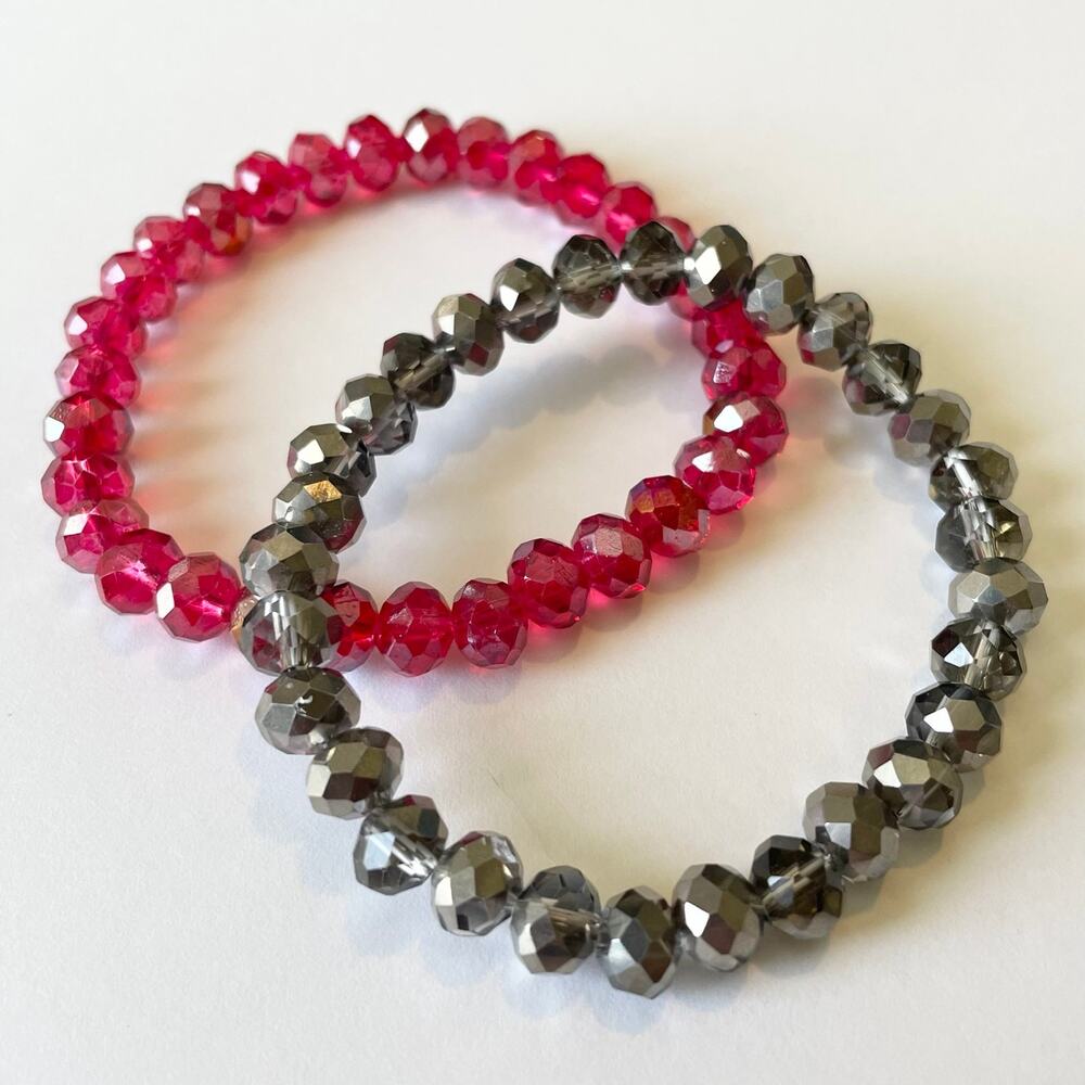 2 Piece Electroplated Faceted Austrian Crystal Bracelet Set ~ 7”